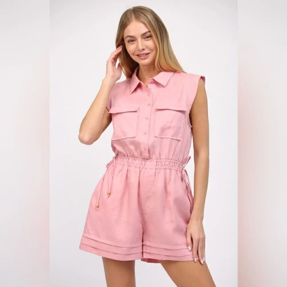 004. PINK LINEN ROMPER - Picture 3 of 9